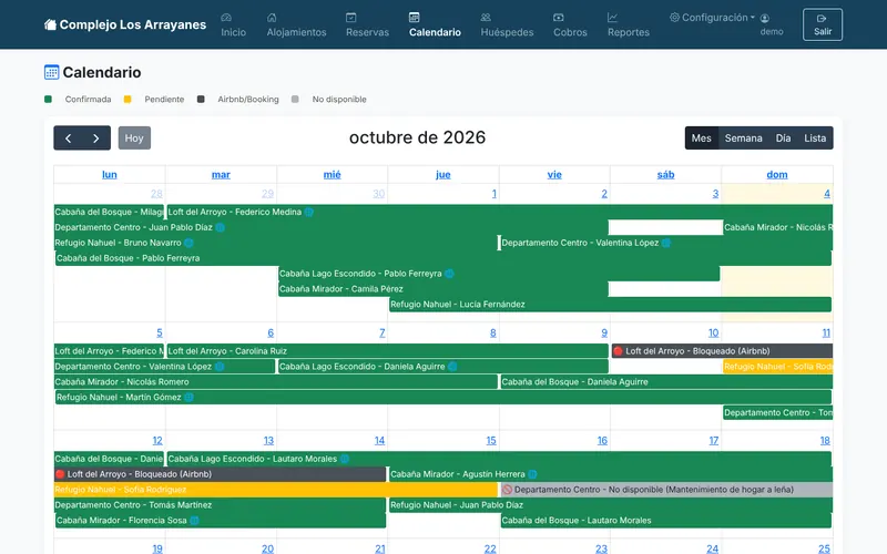Calendario de ocupación de AdminHost